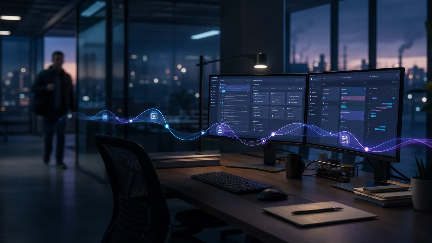 An AI agent quietly coordinating business tasks across office systems